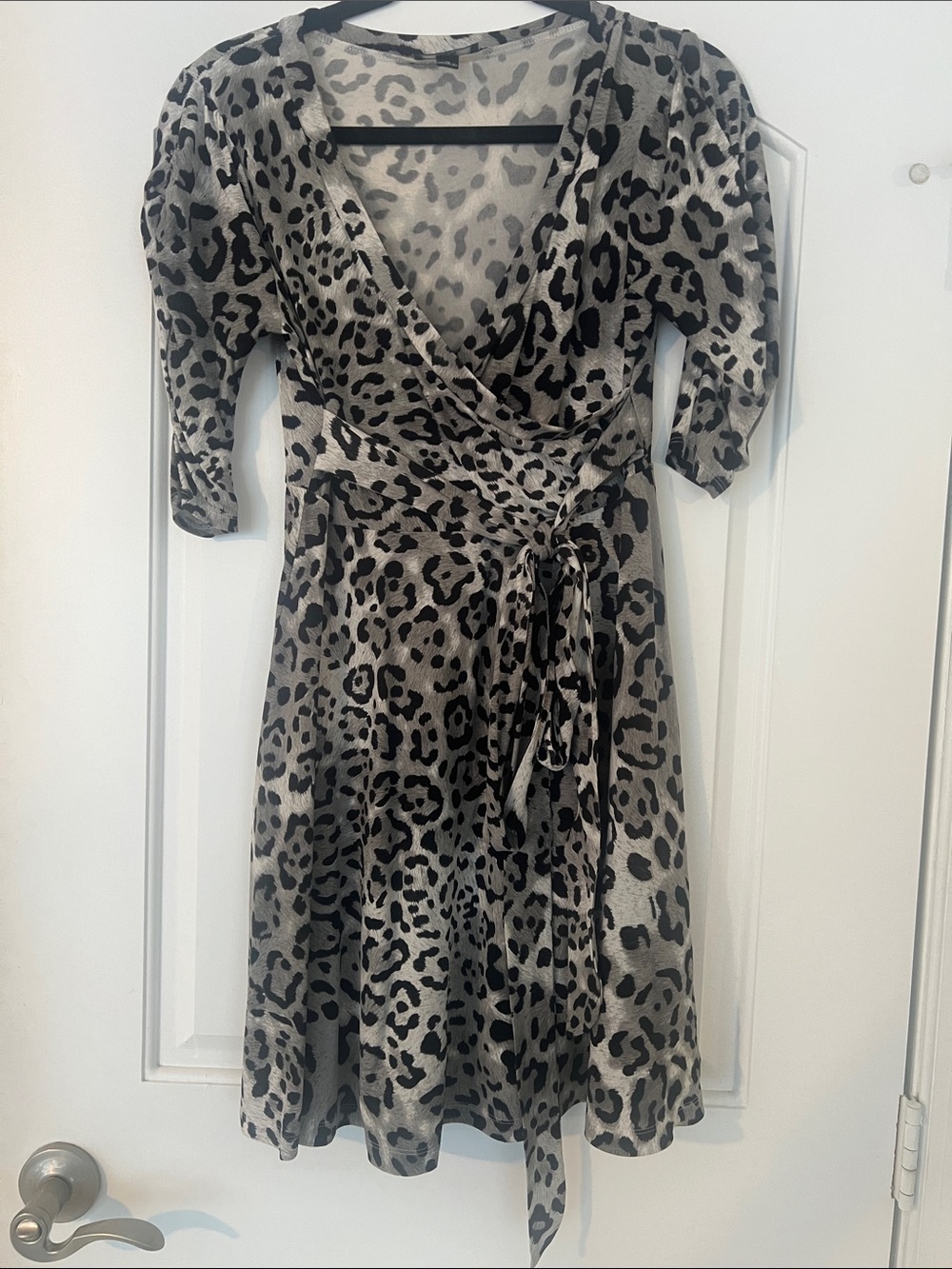 BCX Grey Leopard Print Wrap Midi Dress